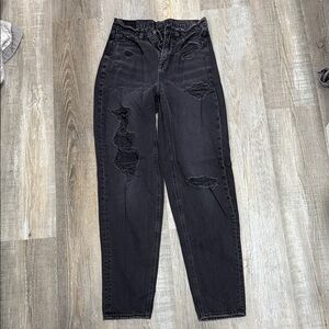 American Eagle Outfitters Black High-Rise Distressed Jeans EXTRA LONG